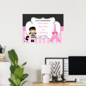 パリエッフェルタワーブルネットガール ポスター (ホームオフィス)