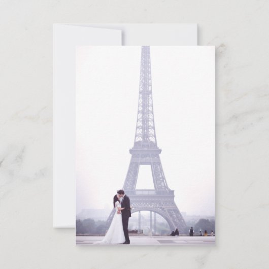 パリエッフェルタワーブルーウォーターカラー花模様結婚ズ サンキューカード (裏面)