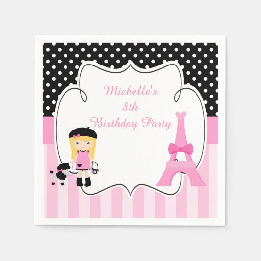 パリエッフェルタワーブロンドガール スタンダードカクテルナプキン (正面)