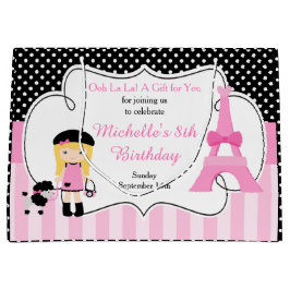 パリエッフェルタワーブロンドガール ラージペーパーバッグ