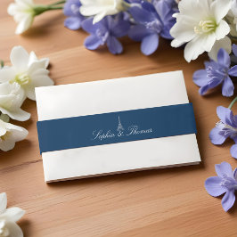 パリエッフェルタワーモノグラムネイビーシルバ結婚ーズ 招待状ベリーバンド