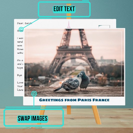 パリエッフェルタワーラブバード ポストカード