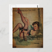 パリエッフェルタワーランジェリーレトロファッショニスタ ポストカード (正面/裏面)