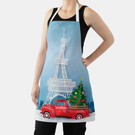 パリエッフェルタワーレッドトラッククリスマス エプロン