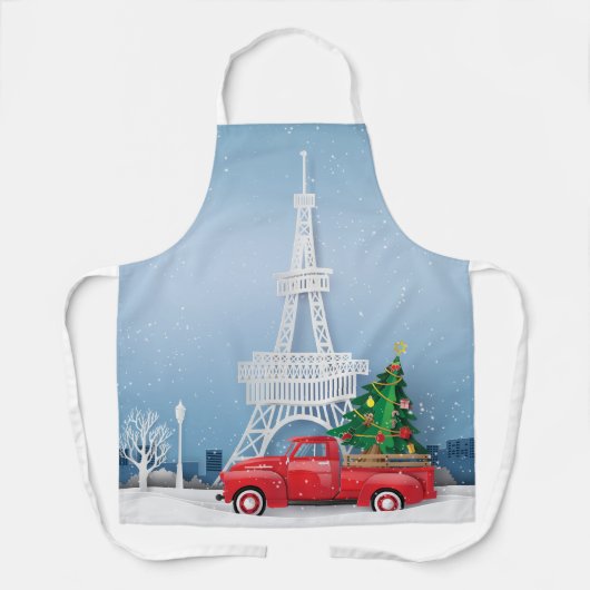 パリエッフェルタワーレッドトラッククリスマス エプロン (正面)