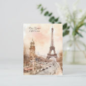 パリエッフェルタワーヴィンテージ水彩旅行 ポストカード (スタンド正面)