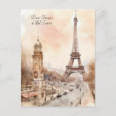 パリエッフェルタワーヴィンテージ水彩旅行 ポストカード (正面)
