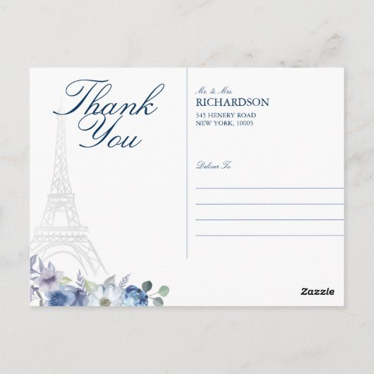 パリエッフェルタワー水彩フローラ結婚の写真 ポストカード (裏面)