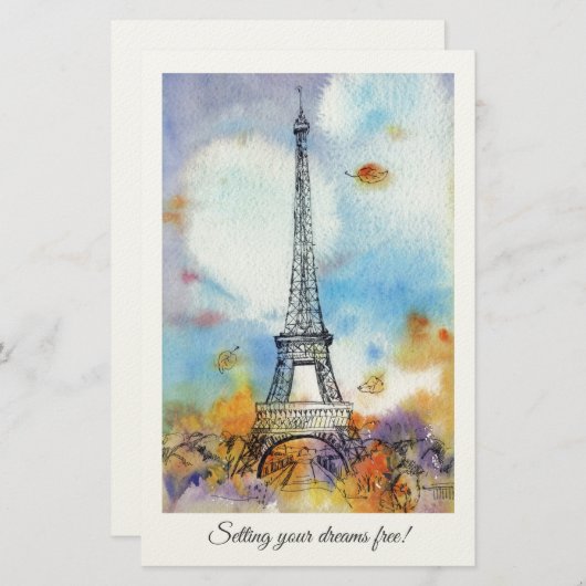 パリエッフェルタワー水彩画 便箋 (正面/裏面)