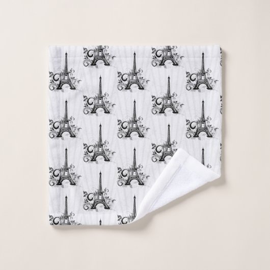 パリエッフェルタワー白黒フローリエレガントッシュ バスタオルセット (ウォッシュタオル)