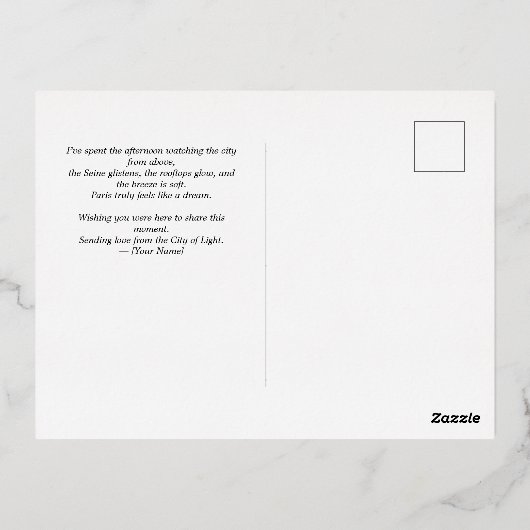 パリエッフェルタワー葉書とゴールドフォイル – Elega 箔シーズンポストカード (裏面)