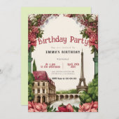 パリエッフェルタワー誕生日パーティーの招待状 招待状 (正面/裏面)