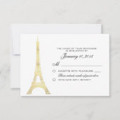 パリエッフェルタワー金ゴールドウェディングRSVPカスタム 出欠カード (正面)