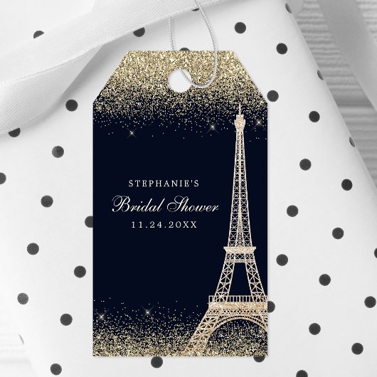 パリエッフェルタワー金ゴールドスパークルブライダルシャワー ギフトタグ