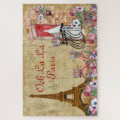 パリエッフェルタワー金ゴールドヴィンテージフランスのワイルドフラワー ジグソーパズル (縦)