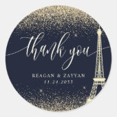 パリエッフェルタワー金ゴールド結婚グリッターサンキュー ラウンドシール (正面)