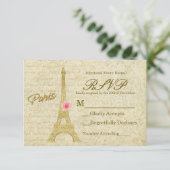 パリエッフェルタワー金ゴールド&ピンクエレガントRSVPカード 出欠カード (スタンド正面)