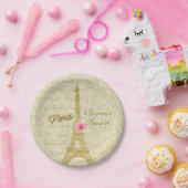 パリエッフェルタワー金ゴールド&ピンクグラマーパーティー ペーパープレート (パーティー)