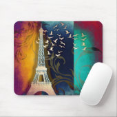パリエッフェルタワー鳥の渦巻きアートムースパド マウスパッド (マウス)