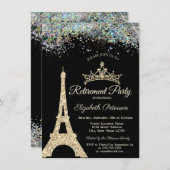 パリエッフェルタワー、カラフル紙吹雪退職 招待状 (正面/裏面)