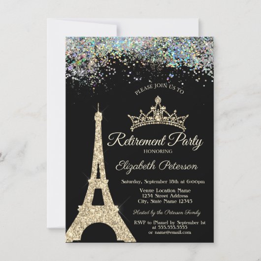 パリエッフェルタワー、カラフル紙吹雪退職 招待状 (正面)