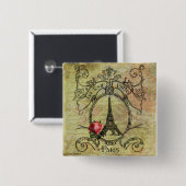 パリエッフェルタワー&レッドローズスチームパンク 缶バッジ (正面&裏面)