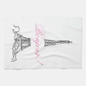 パリエッフェルタワーFranceピンクデコールハンドタオル キッチンタオル (横)