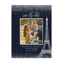 パリエッフェルタワーNavy Silver Photo Save The Date