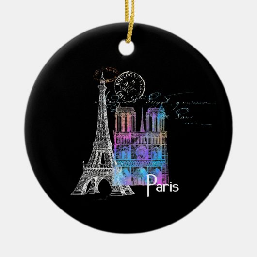 パリエッフェルノートルダムレインボーフランスのオーナメント セラミックオーナメント (正面)