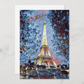 パリエッフェル印象派ブルーサンタクリスマス シーズンカード (正面/裏面)