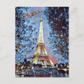 パリエッフェル印象派ブルーサンタクリスマス シーズンポストカード (正面)