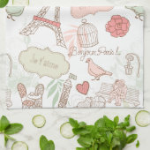 パリエッフェル塔のお洒落なピンク キッチンタオル (折り畳み)