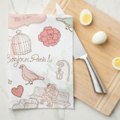 パリエッフェル塔のお洒落なピンク キッチンタオル (四つ折り)