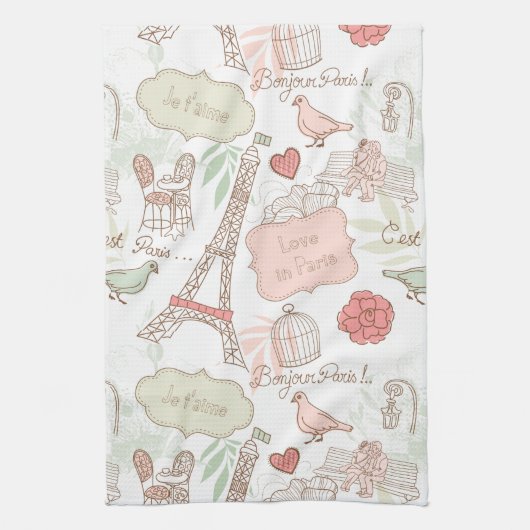 パリエッフェル塔のお洒落なピンク キッチンタオル (縦)
