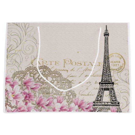 パリエッフェル塔のエレガントなヴィンテージ ラージペーパーバッグ (正面)