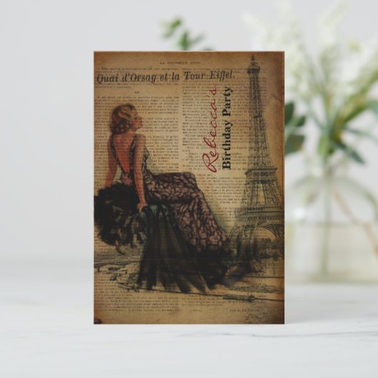 パリエッフェル塔のガーリーなパリの誕生会 招待状 (スタンド正面)