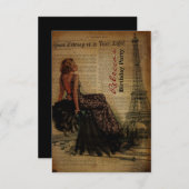 パリエッフェル塔のガーリーなパリの誕生会 招待状 (正面/裏面)