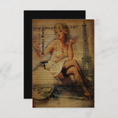 パリエッフェル塔のガーリーなパリの誕生会 招待状 (正面/裏面)