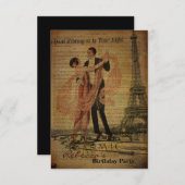 パリエッフェル塔のガーリーなパリの誕生会 招待状 (正面/裏面)