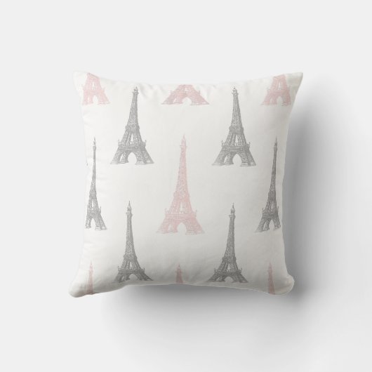 パリエッフェル塔のピンクの灰色白の装飾用クッション クッション (裏面)