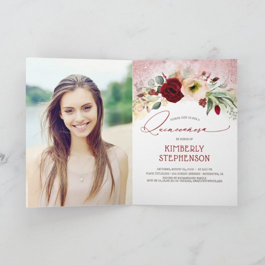 パリエッフェル塔のピンクの金ゴールドのQuinceañeraの写真 招待状 (内部)