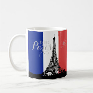 パリエッフェル塔のフランスの旗のモノグラム コーヒーマグカップ