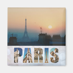 パリエッフェル塔のフランスフランスのな都市日没の写真 マグネット