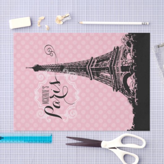 パリエッフェル塔のモノグラムのな一流のピンクの水玉模様 薄葉紙 (クラフト)