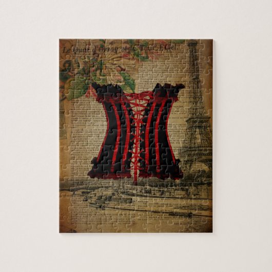 パリエッフェル塔の花のヴィンテージのコルセット ジグソーパズル (縦)