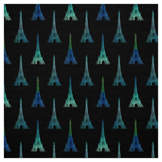 パリエッフェル塔の黒の青緑の生地 ファブリック (見本)