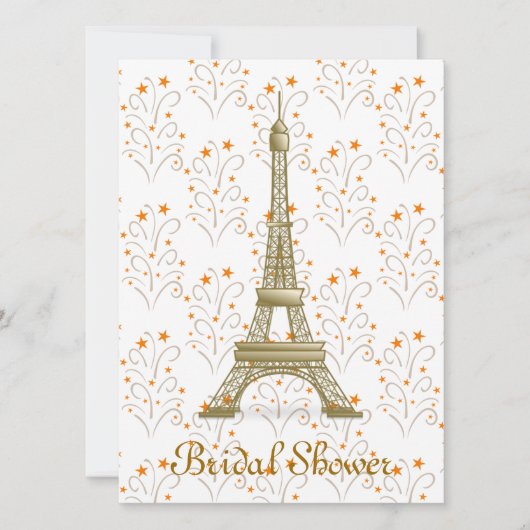 パリエッフェル塔スクロールパターンブライダルシャワー 招待状 (正面)