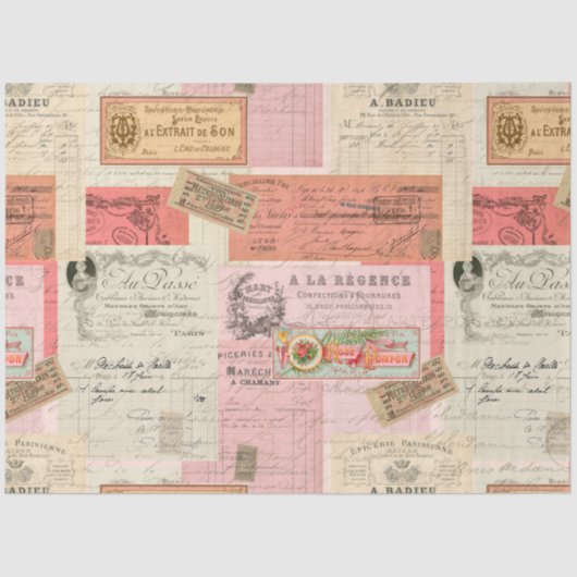 パリエフエラフランスのヴィンテージピンクベージュデクページ 薄葉紙 (正面)