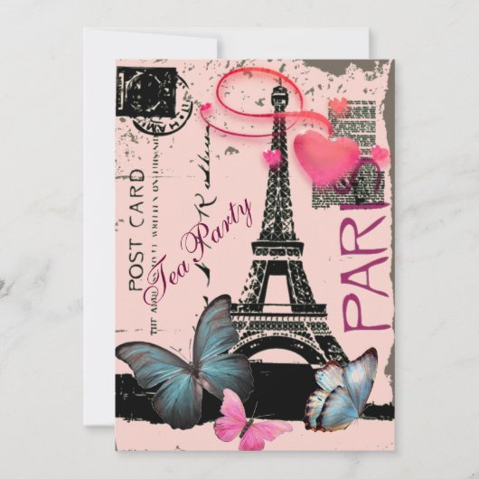 パリエレガントエッフェルタワーのヴィンテージ結婚式 招待状 (正面)