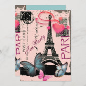 パリエレガントエッフェルタワーのヴィンテージ結婚式 招待状 (正面/裏面)
